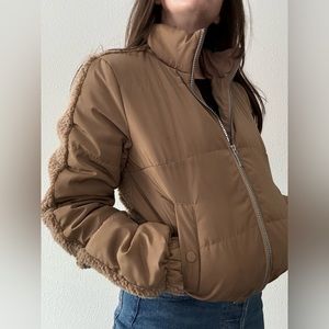 Good American Two Tone Sherpa Puffer Jacket